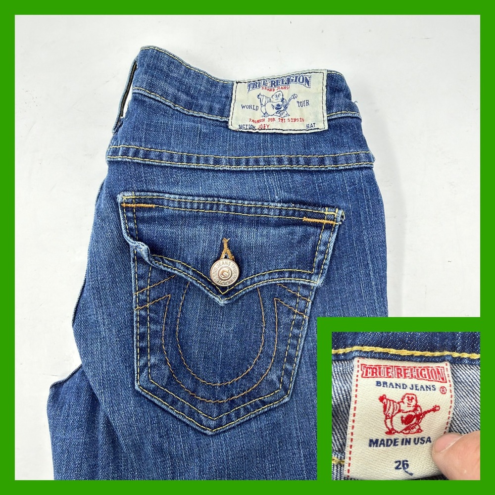 True Religion‎ Joey Womens Flare Jeans Blue Denim 26 Made in USA Low Rise